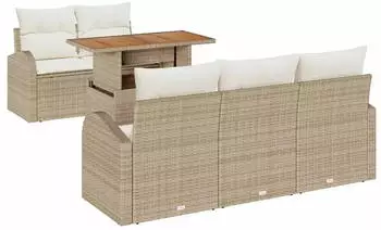 vidaXL Garten-Sofa-Set 6-tlg. mit Kissen Poly Rattan Beige (3358262)