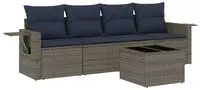 vidaXL 5-teiliges Gartensofa-Set mit Kissen, grau, Polyrattan