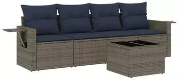 vidaXL Gartensofa-Set 5-teilig mit Kissen, Polyrattan, Grau (3219890)
