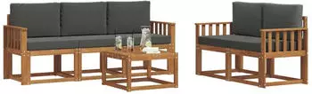 vidaXL Outdoor-Sofagarnitur mit Kissen, 6-tlg., Natur/Anthrazit (3366005)