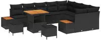 vidaXL Gartensofa-set mit Kissen 12 pcs Schwarz Poly Rattan
