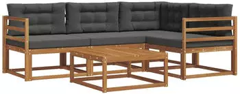 vidaXL Outdoor-Sofagarnitur mit Kissen 5-tlg., Natur/Anthrazit (3367530)