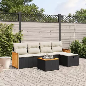 vidaXL Garten-Sofagarnitur 5-tlg. mit Kissen, Poly Rattan, Schwarz (3326011)