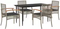 vidaXL 5-tlg. Garten-Essgruppe mit Kissen Grau Poly Rattan