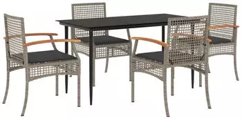 vidaXL Garten-Essgruppe 5-tlg. mit Kissen, Poly Rattan, Grau (3213612)