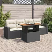 vidaXL 5-tlg. Garten-Sofagarnitur mit Kissen Beige Poly Rattan