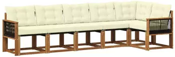 vidaXL Outdoor-Sofagarnitur mit Kissen, 6-tlg., Natur/Creme (3381982)