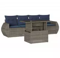 vidaXL 5-teiliges Gartensofa-Set mit Kissen, grau, Polyrattan