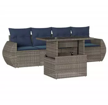 vidaXL Gartensofa-Set 5-teilig mit Kissen, Polyrattan, Grau (3268361)