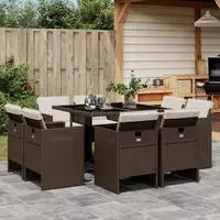 vidaXL 11-tlg. Garten-Essgruppe mit Kissen Schwarz Poly Rattan