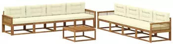 vidaXL Outdoor-Sofagarnitur mit Kissen 9-tlg. Natur und Creme (3382448)