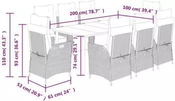 vidaXL Garten-Essgruppe 9-tlg. mit Kissen, Poly Rattan, Hellgrau (3213475)