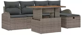 vidaXL Garten-Sofa-Garnitur 6-teilig Poly Rattan Grau (3361293)