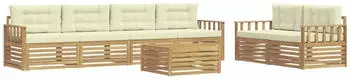 vidaXL Outdoor-Sofagarnitur mit Kissen 7-tlg. Polyester Wei&szlig;/Creme (3390075)