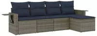vidaXL 5-teiliges Gartensofa-Set mit Kissen, grau, Polyrattan