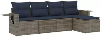 vidaXL Gartensofa-Set 5-teilig mit Kissen, Polyrattan, grau (3220090)