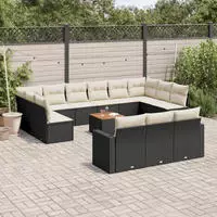 vidaXL 14-tlg. Garten-Sofagarnitur mit Kissen Grau Poly Rattan