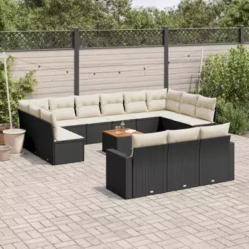 vidaXL Garten-Sofagarnitur 14-tlg. mit Kissen Poly Rattan Grau (3256697)