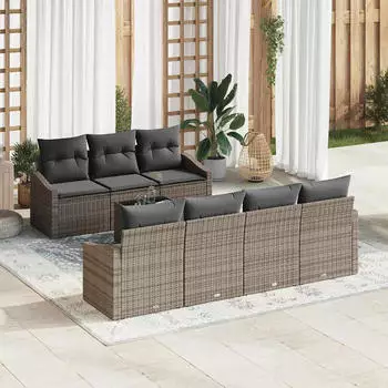 vidaXL Garten Sofa Set 8-teilig mit Kissen Poly-Rattan Grau (3346629)