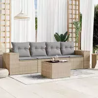 vidaXL 4-tlg. Garten-Sofagarnitur mit Kissen Beige Poly Rattan