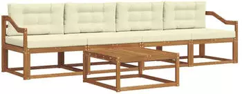 vidaXL Outdoor-Sofagarnitur mit Kissen 5-tlg. Natur und Creme (3367173)