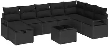 vidaXL Garten-Lounge-Set mit Kissen, Poly-Rattan, Schwarz (3360574)