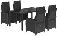 vidaXL 5-tlg. Garten-Essgruppe mit Kissen Schwarz Poly Rattan