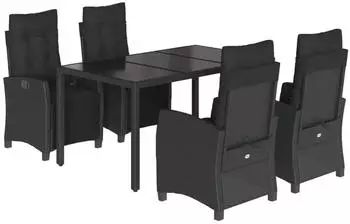 vidaXL Garten-Essgruppe 5-tlg. mit Kissen, Poly Rattan, Schwarz (3212890)