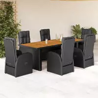 vidaXL 9-tlg. Garten-Essgruppe mit Kissen Schwarz Poly Rattan