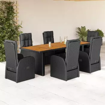 vidaXL Garten-Essgruppe 9-tlg. mit Kissen, Poly Rattan, Schwarz (3277630)