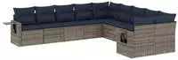 vidaXL 10-teiliges Gartensofa-Set mit Kissen, grau, Polyrattan