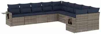 vidaXL Gartensofa-Set 10-teilig mit Kissen, Polyrattan, Grau (3220710)