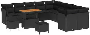 vidaXL Garten-Sofa-Set mit Kissen und Stauraum, 13-tlg., Schwarz (3363494)