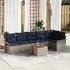vidaXL Gartensofa-Set 7-tlg. Poly-Rattan Grau und Marineblau (3356008)