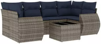 vidaXL Gartensofa-Set 7-teilig mit Kissen, Polyrattan, Grau (3221120)
