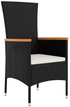 vidaXL Garten-Essgruppe 3-tlg. mit Kissen, Poly Rattan, Schwarz (3157528)