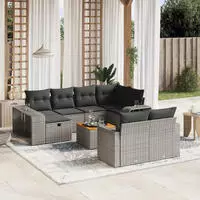 vidaXL 11-tlg. Garten-Sofagarnitur mit Kissen Beige Poly Rattan