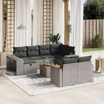 vidaXL Garten-Sofagarnitur 11-tlg. mit Kissen, Poly Rattan, Beige (3266258)