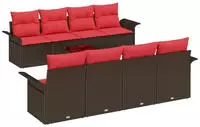 vidaXL Gartensofa-set mit Kissen 9 pcs Beige und Rot Poly-Rattan