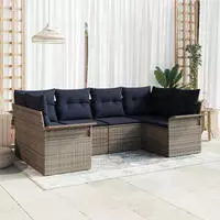 Gartensofa-set Mit Kissen 6 Pcs Grau Poly-rattan Vidaxl