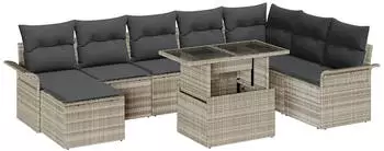 vidaXL Garten-Sofa-Set mit Kissen und Stauraum 9-tlg. Hellgrau (3357075)