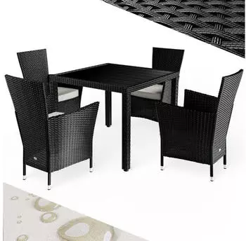 Casaria Polyrattan Sitzgruppe 4 Stapelst&uuml;hle Tisch 90x90cm WPC schwarz (996928)