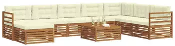 vidaXL Outdoor-Sofagarnitur 9-tlg. Akazien-Massivholz Natur/Creme (3373960)