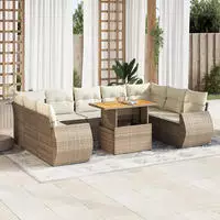 vidaXL 10-tlg. Garten-Sofagarnitur mit Kissen Beige Poly Rattan