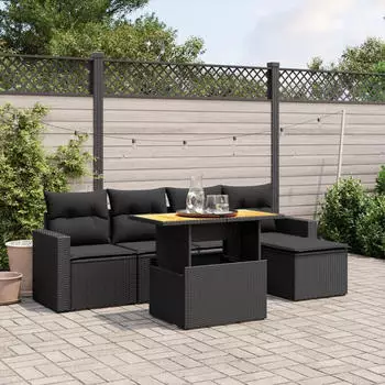vidaXL Garten-Sofagarnitur 6-tlg. mit Kissen, Poly Rattan, Grau (3271291)