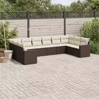 vidaXL 11-tlg. Garten-Sofagarnitur mit Kissen Beige Poly Rattan