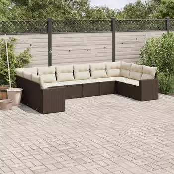 vidaXL Garten-Sofagarnitur 11-tlg. mit Kissen Poly Rattan Beige (3251815)