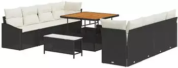 vidaXL Gartenlounge-Set 11-tlg. mit Kissen, Poly-Rattan, Schwarz (3362635)