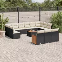 13-tlg. Garten-sofagarnitur Mit Kissen Schwarz Poly Rattan - Vidaxl