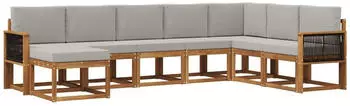 vidaXL Outdoor-Sofagarnitur mit Kissen 8-tlg. Natur/Hellgrau (3385452)